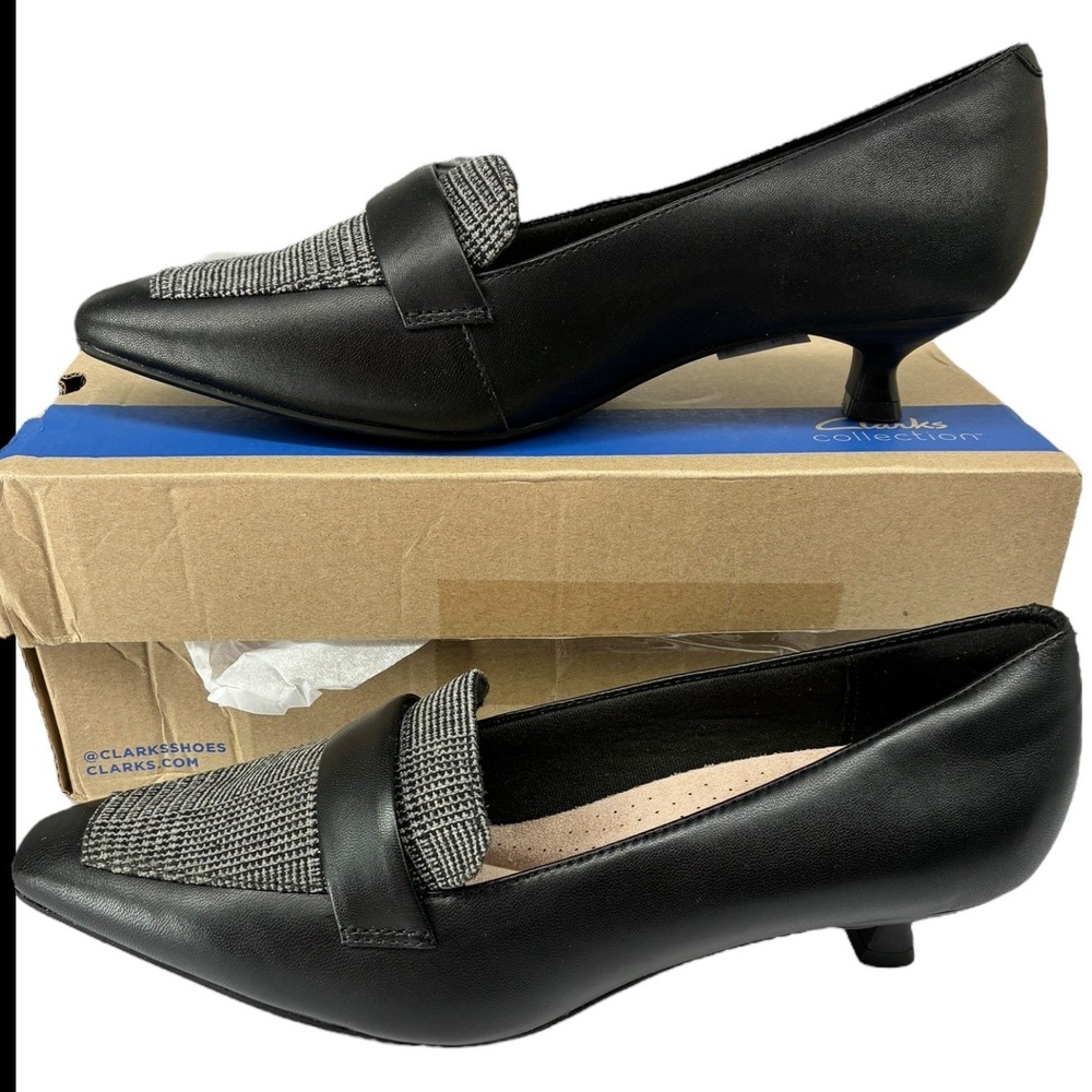 Clarks Scarlyt Mabel Black Interest Leather Pointed Toe Kitten Heel Pumps 8.5W - Picture 5 of 7